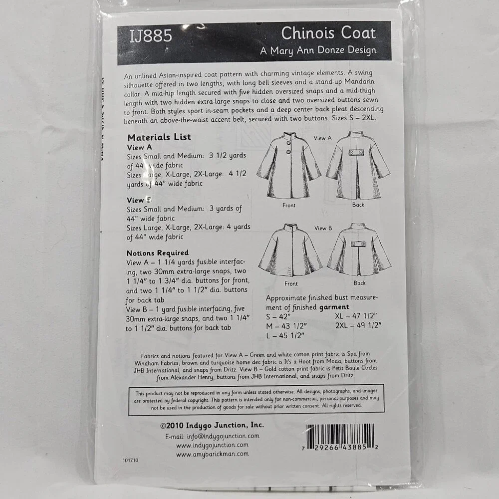 Indygo Junction - IJ885, Chinois Coat, Size: S-M-L-XL-2XL;  Factory Folded - Picture 2 of 2